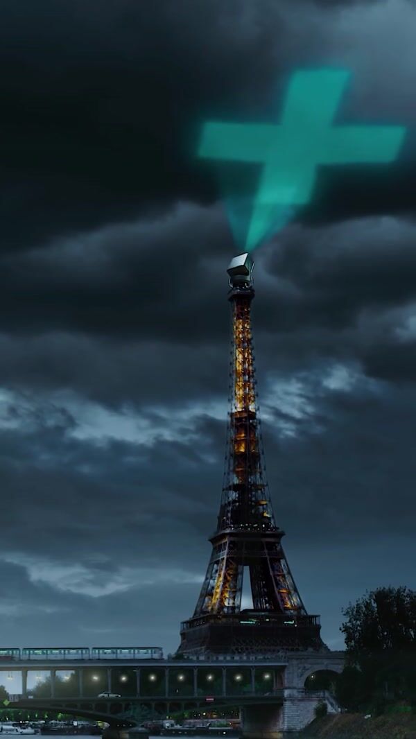 Hisense Projector on Eiffel Tower Beams Logo